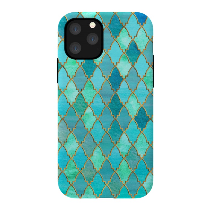 iPhone 11 Pro StrongFit Teal Moroccan Shapes Pattern  by  Utart