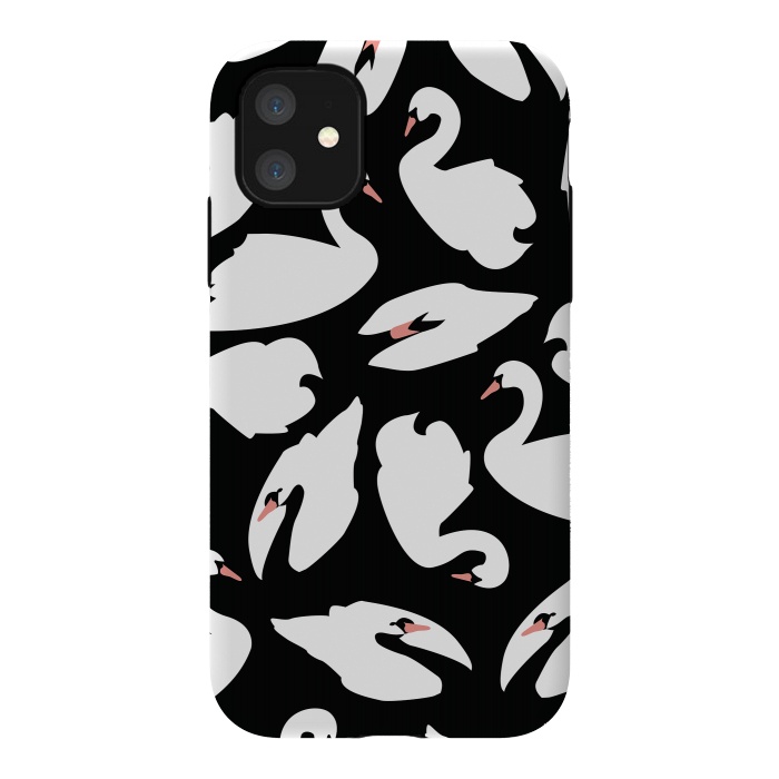 iPhone 11 StrongFit White Swans On Black by Jelena Obradovic