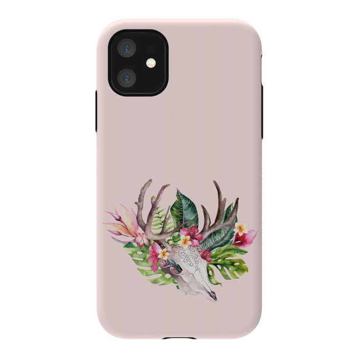 iPhone 11 StrongFit BOHO  Skull with tropical flowers and foliage by  Utart