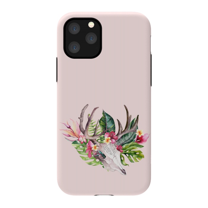 iPhone 11 Pro StrongFit BOHO  Skull with tropical flowers and foliage by  Utart