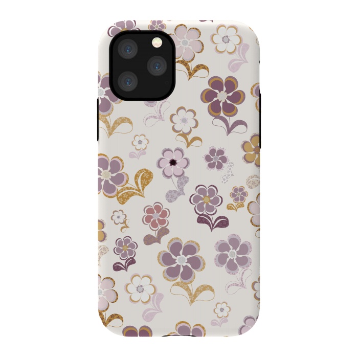 iPhone 11 Pro StrongFit 60s Flowers in Purple and Mustard by Paula Ohreen