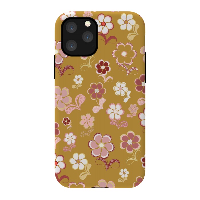 iPhone 11 Pro StrongFit 60s Flowers in Mustard and Pink by Paula Ohreen