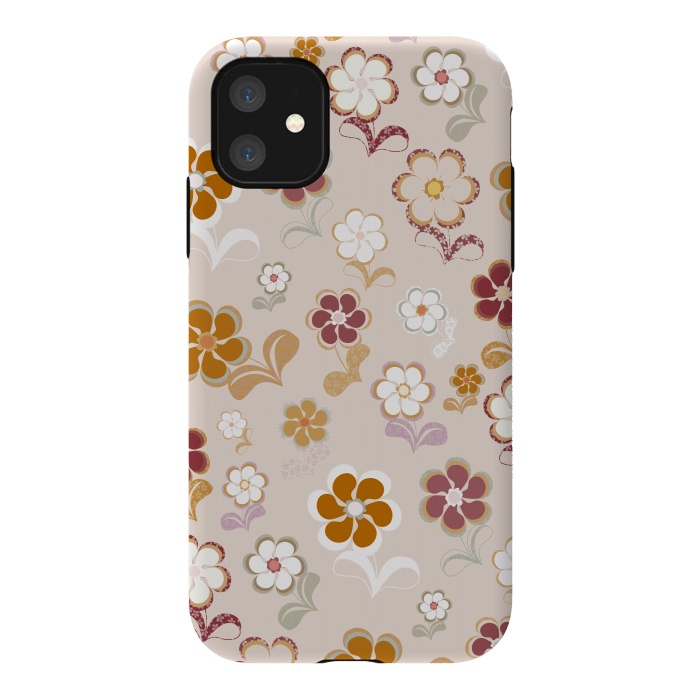 iPhone 11 StrongFit 60s Flowers on Light Pink by Paula Ohreen