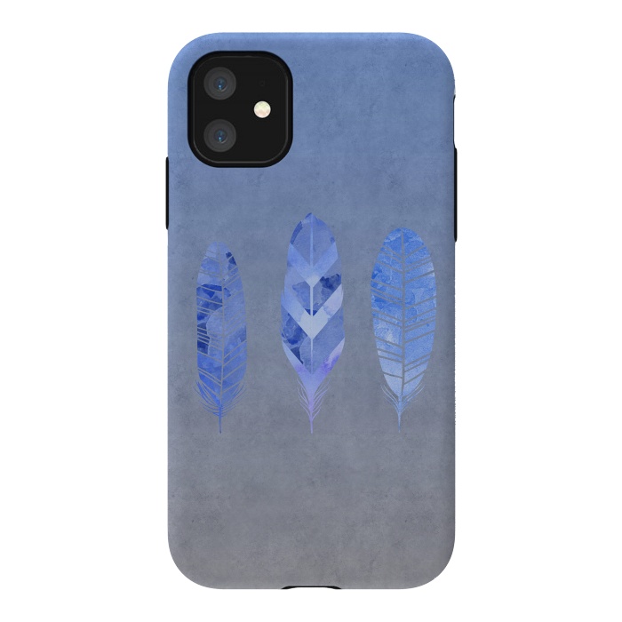 iPhone 11 StrongFit Blue Watercolor Feathers by Andrea Haase