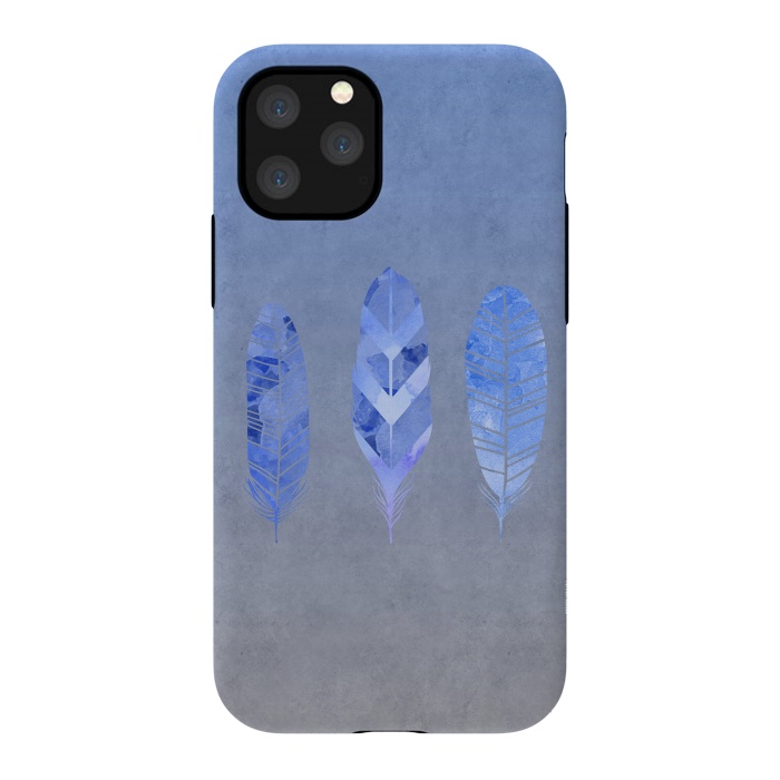 iPhone 11 Pro StrongFit Blue Watercolor Feathers by Andrea Haase