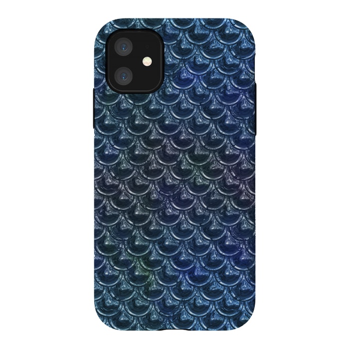 iPhone 11 StrongFit Shimmering Blue Metallic Scales by Andrea Haase