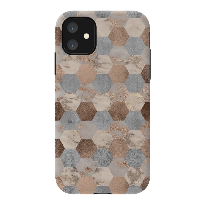 iPhone 11 StrongFit Marble Rose Gold Honeycomb Pattern by  Utart