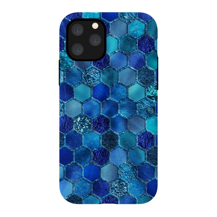 iPhone 11 Pro StrongFit Blue HOneycomb Glitter Pattern by  Utart