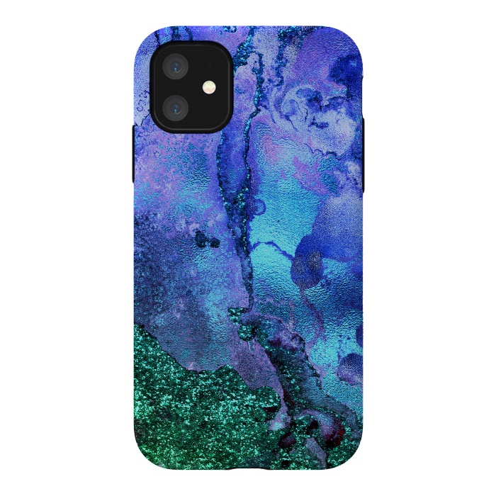 iPhone 11 StrongFit Blue and Green Glitter Ink Marble by  Utart