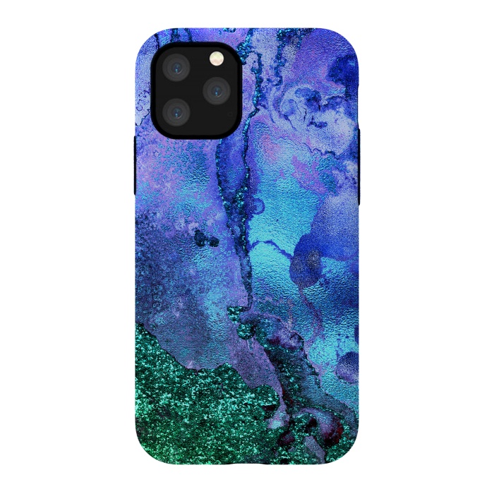 iPhone 11 Pro StrongFit Blue and Green Glitter Ink Marble by  Utart