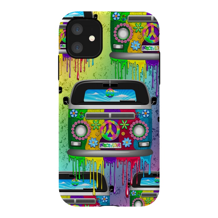 iPhone 11 StrongFit Hippie Van Dripping Rainbow Paint by BluedarkArt