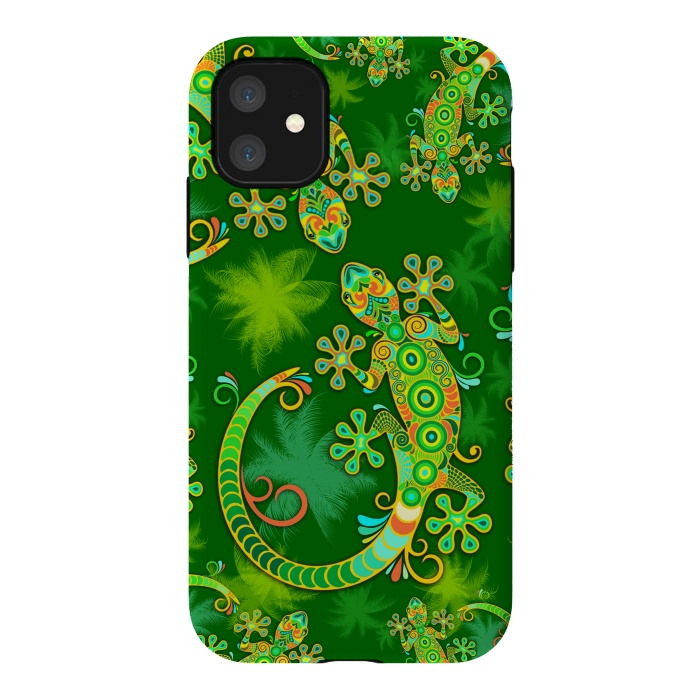 iPhone 11 StrongFit Gecko Lizard Colorful Tattoo Style by BluedarkArt