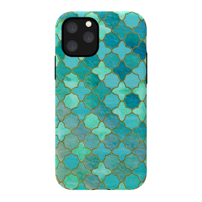iPhone 11 Pro StrongFit Aqua Moroccan Shapes Pattern  by  Utart