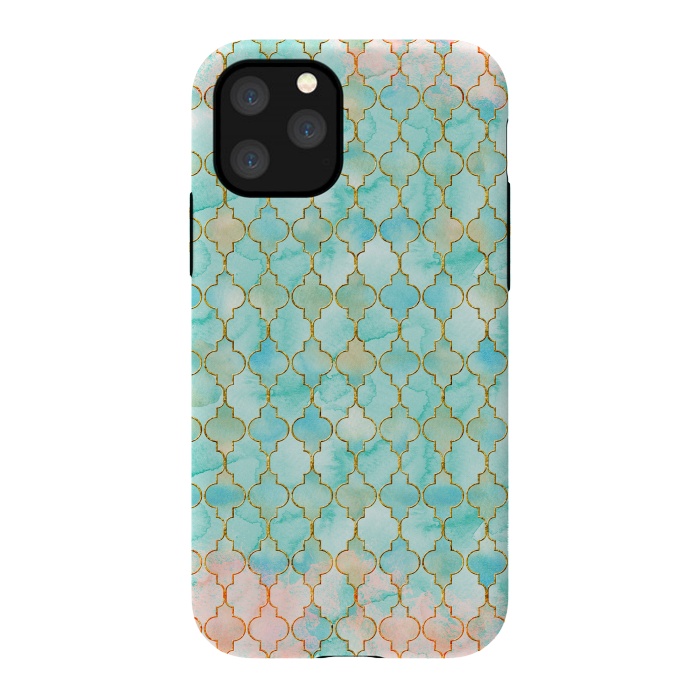 iPhone 11 Pro StrongFit Multicolor Teal Pink Moroccan Shapes Pattern  by  Utart