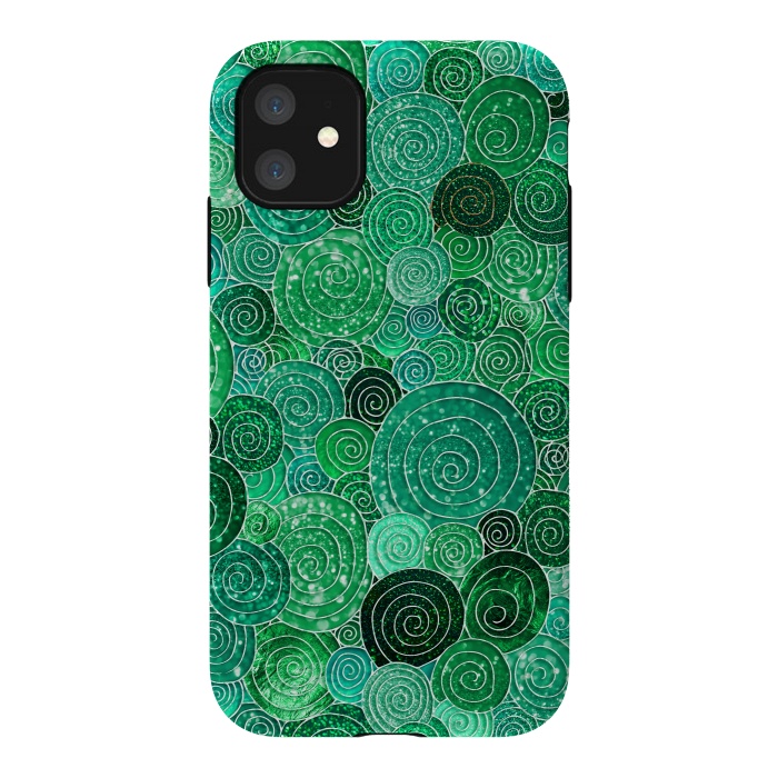 iPhone 11 StrongFit Green Circles Polka dots Glitter Pattern by  Utart
