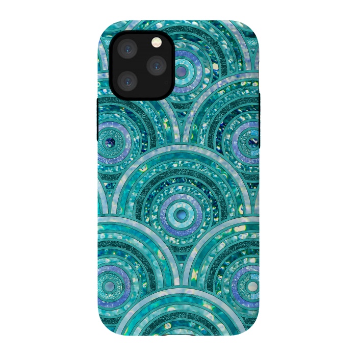 iPhone 11 Pro StrongFit Blue Silver Circles and Dots Glitter  Pattern by  Utart