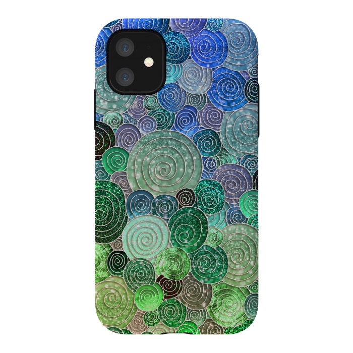 iPhone 11 StrongFit Green and Blue Circles and Polka Dots pattern by  Utart