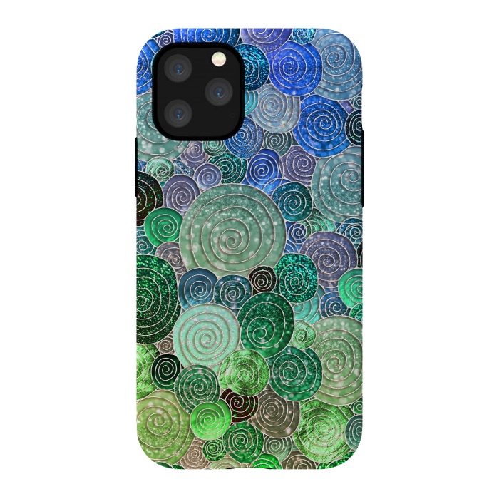 iPhone 11 Pro StrongFit Green and Blue Circles and Polka Dots pattern by  Utart