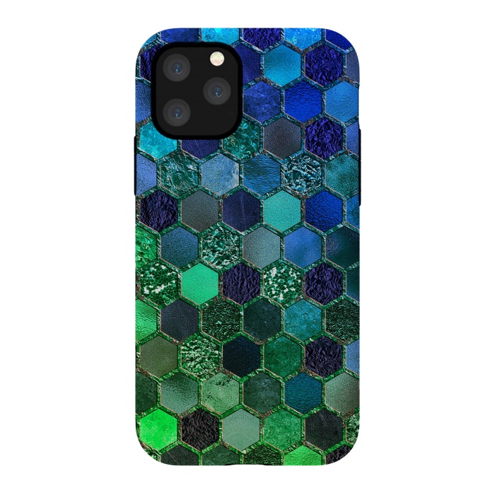iPhone 11 Pro StrongFit Green and Blue Metalic Honeycomb Pattern by  Utart
