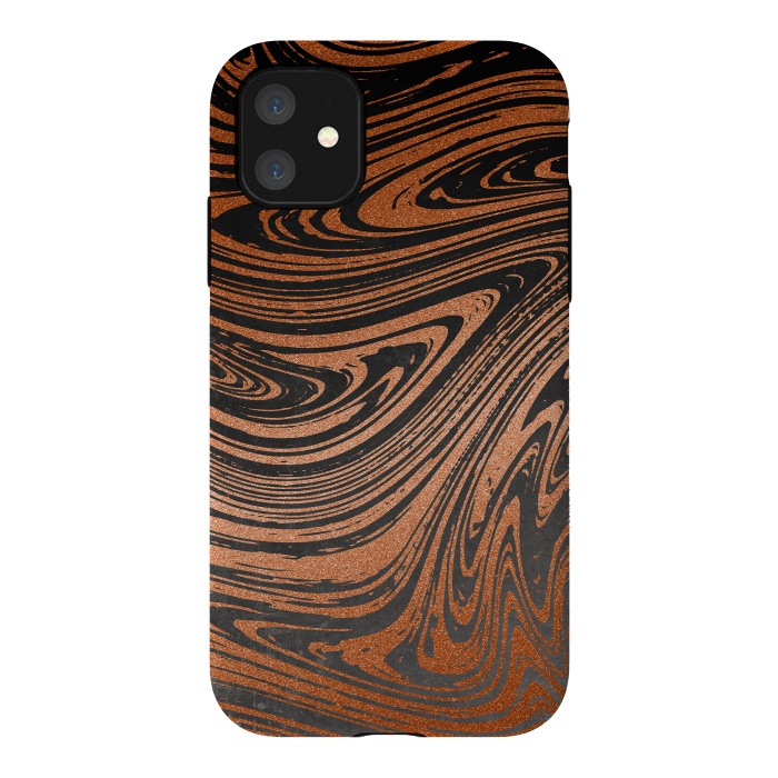 iPhone 11 StrongFit Copper Black Faux Marble 2 by Andrea Haase