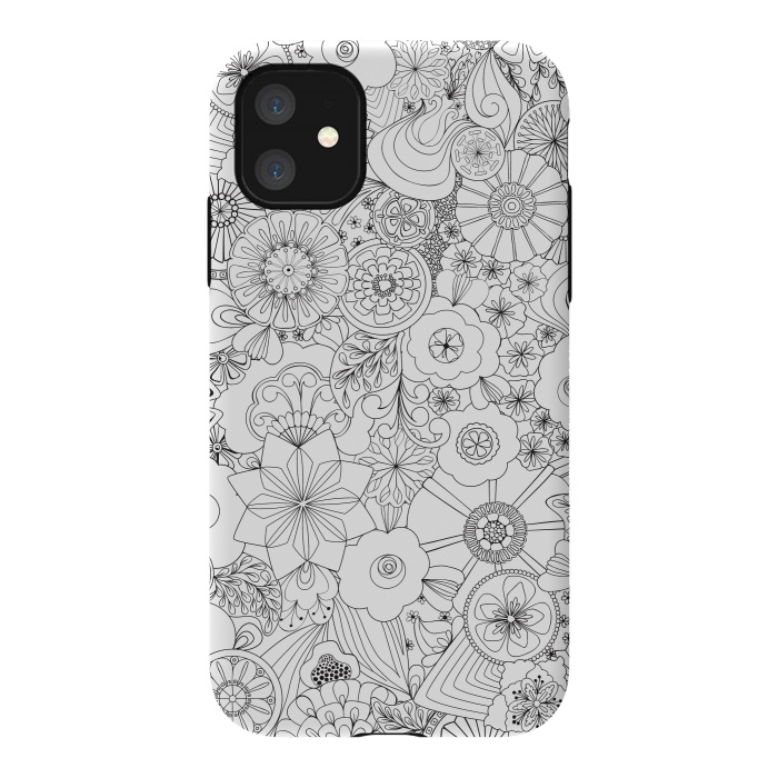 iPhone 11 StrongFit 70s Blooms in Black and White by Paula Ohreen