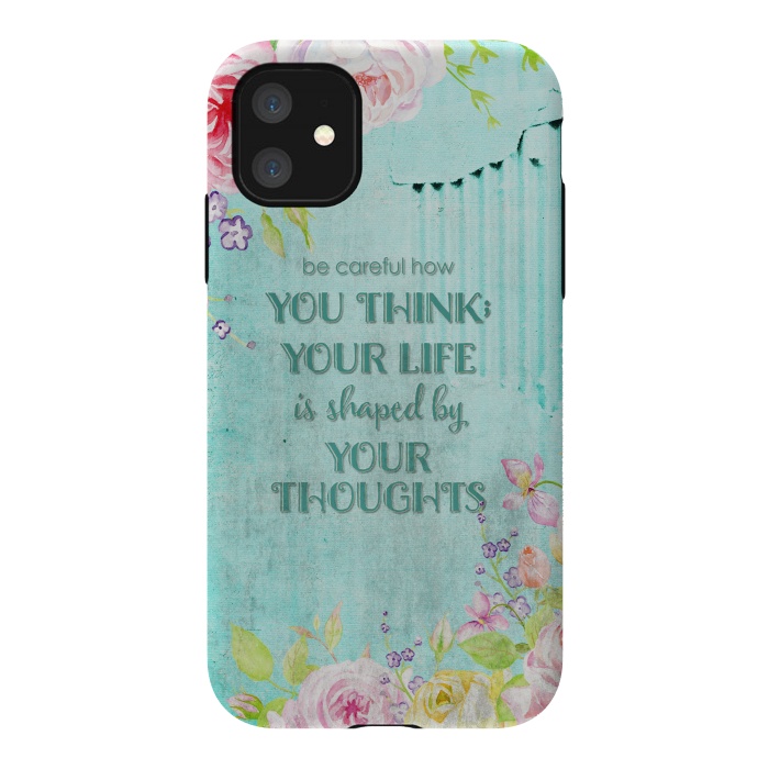 iPhone 11 StrongFit Be Carefull - Floral Typopgraphy on Teal by  Utart