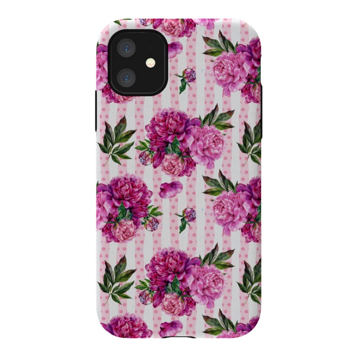 iPhone 11 StrongFit Stripes and Peonies  by  Utart