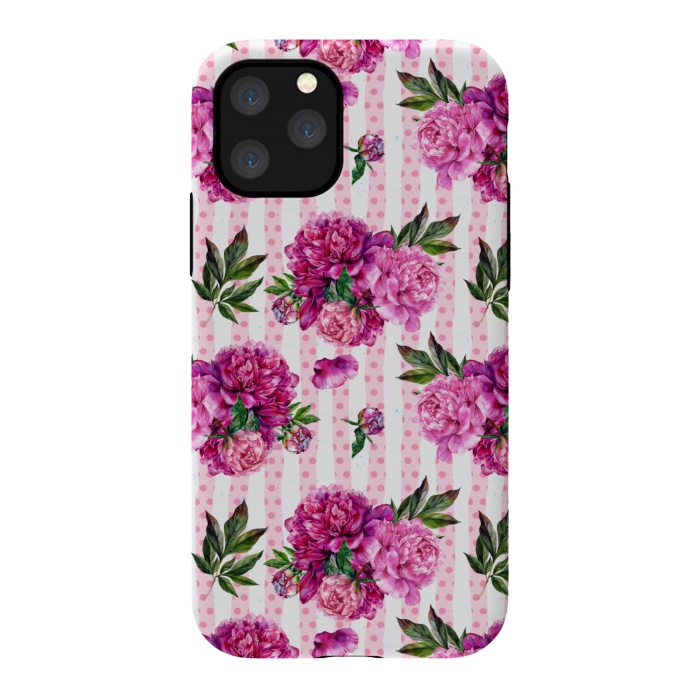iPhone 11 Pro StrongFit Stripes and Peonies  by  Utart