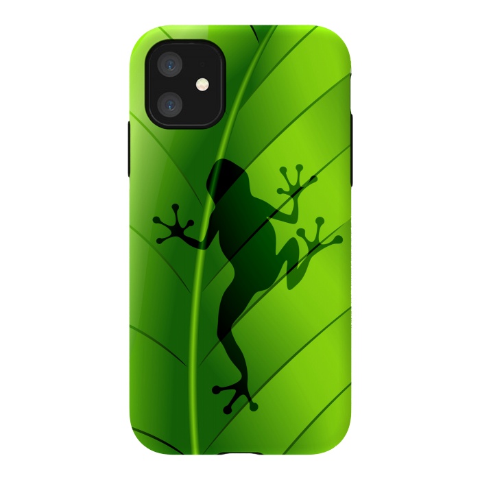 iPhone 11 StrongFit Frog Shape on Green Leaf by BluedarkArt
