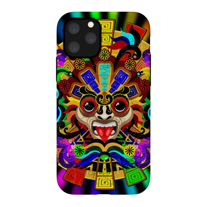 iPhone 11 Pro StrongFit Aztec Warrior Mask Rainbow Colors by BluedarkArt