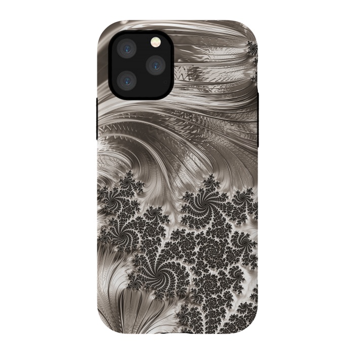 iPhone 11 Pro StrongFit Grey Beige Feathe Fractal by Andrea Haase