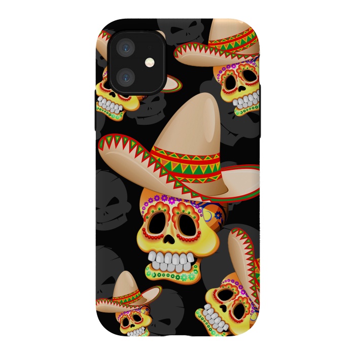 iPhone 11 StrongFit Mexico Sugar Skull with Sombrero by BluedarkArt