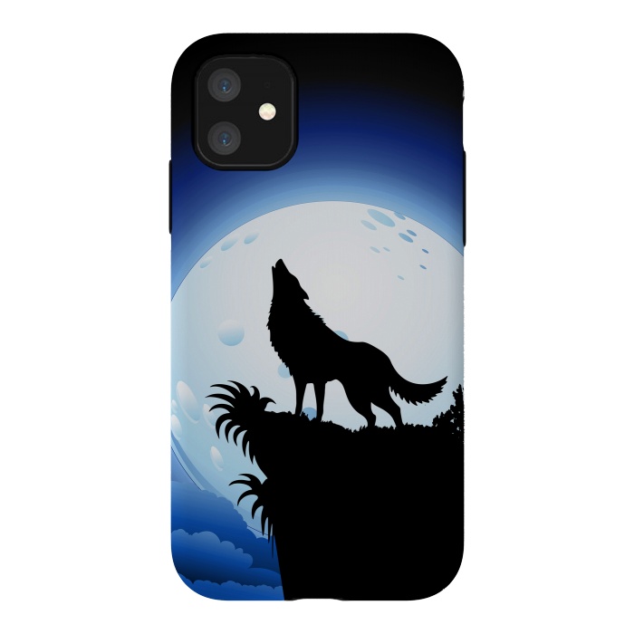 iPhone 11 StrongFit Wolf Howling at Blue Moon by BluedarkArt