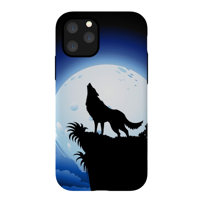 iPhone 11 Pro StrongFit Wolf Howling at Blue Moon by BluedarkArt