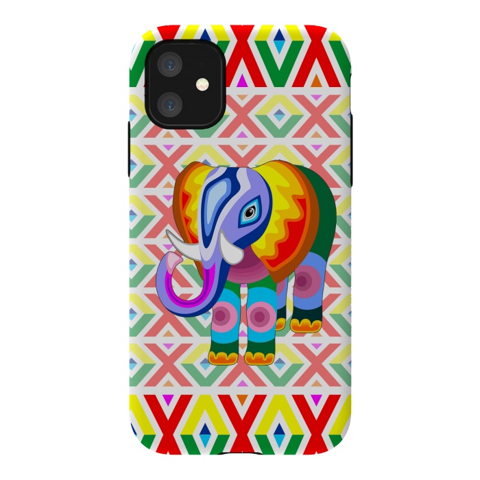 iPhone 11 StrongFit Elephant Rainbow Colors Patchwork by BluedarkArt