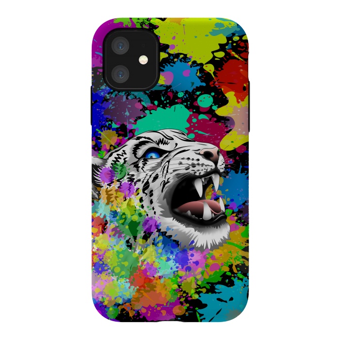 iPhone 11 StrongFit Leopard Psychedelic Paint Splats by BluedarkArt