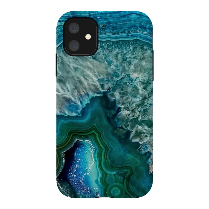 iPhone 11 StrongFit Ocean Blue Glitter Agate by  Utart