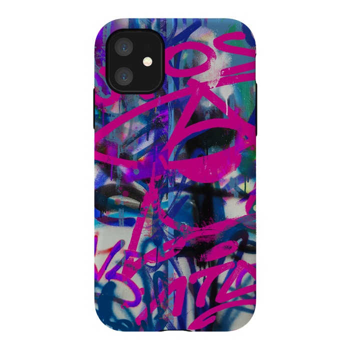 iPhone 11 StrongFit Grafitti Writing Pink Blue by Andrea Haase