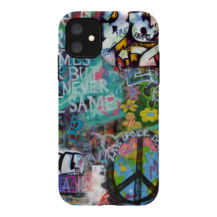 iPhone 11 StrongFit Graffiti Text And Peace Sign by Andrea Haase