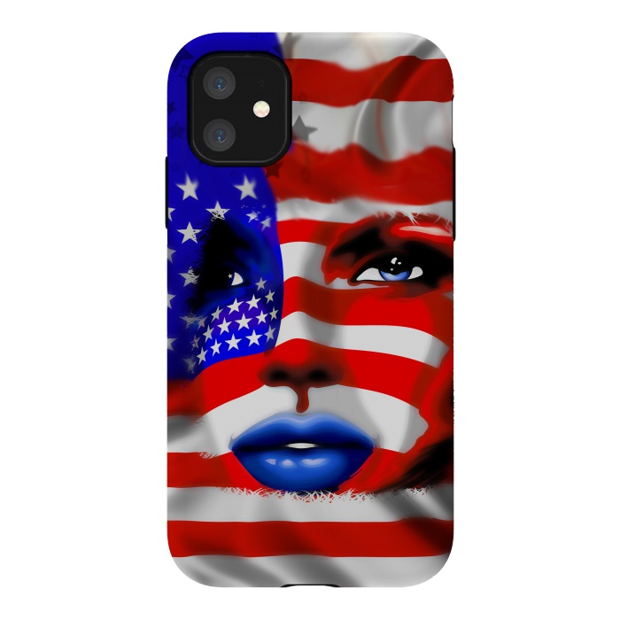 iPhone 11 StrongFit Usa Flag on Girl's Face by BluedarkArt