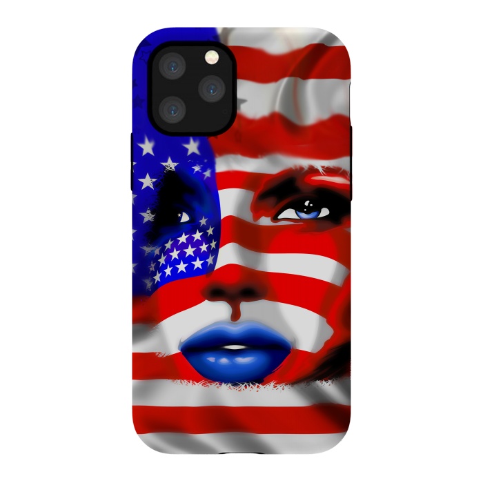 iPhone 11 Pro StrongFit Usa Flag on Girl's Face by BluedarkArt