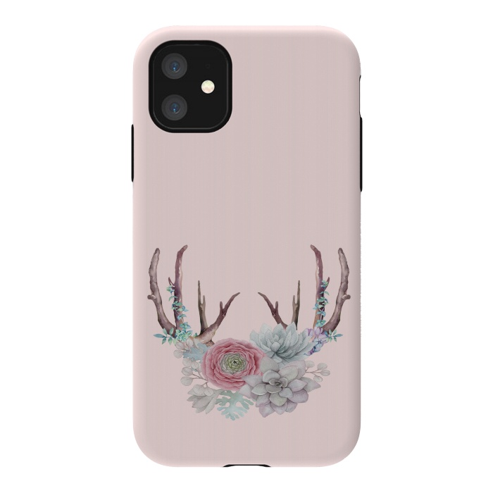 iPhone 11 StrongFit Bohomian Art- Antlers Flowers and Cactus by  Utart