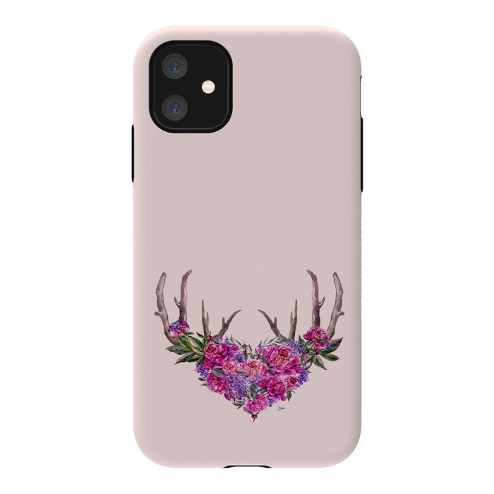 iPhone 11 StrongFit Bohemian Watercolor Illustration - Heart and Antler by  Utart