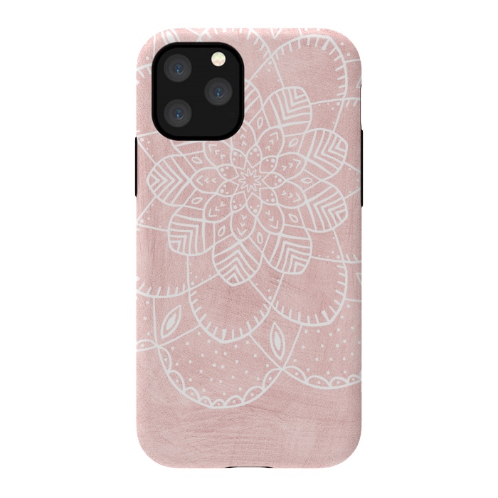 iPhone 11 Pro StrongFit White Mandala on Pink Faux Marble by  Utart
