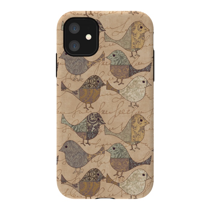 iPhone 11 StrongFit Patchwork Bird Pattern by Andrea Haase