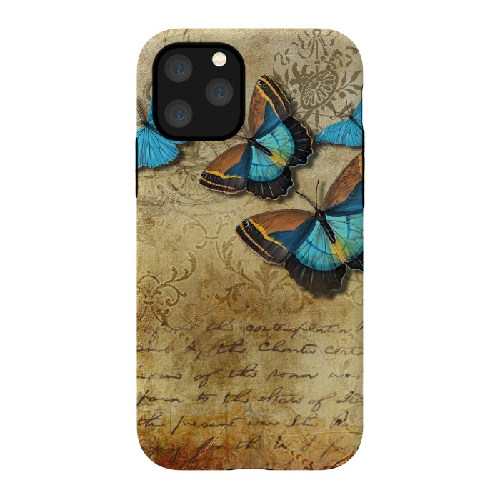 iPhone 11 Pro StrongFit Blue Butterfly Vintage Collage by Andrea Haase