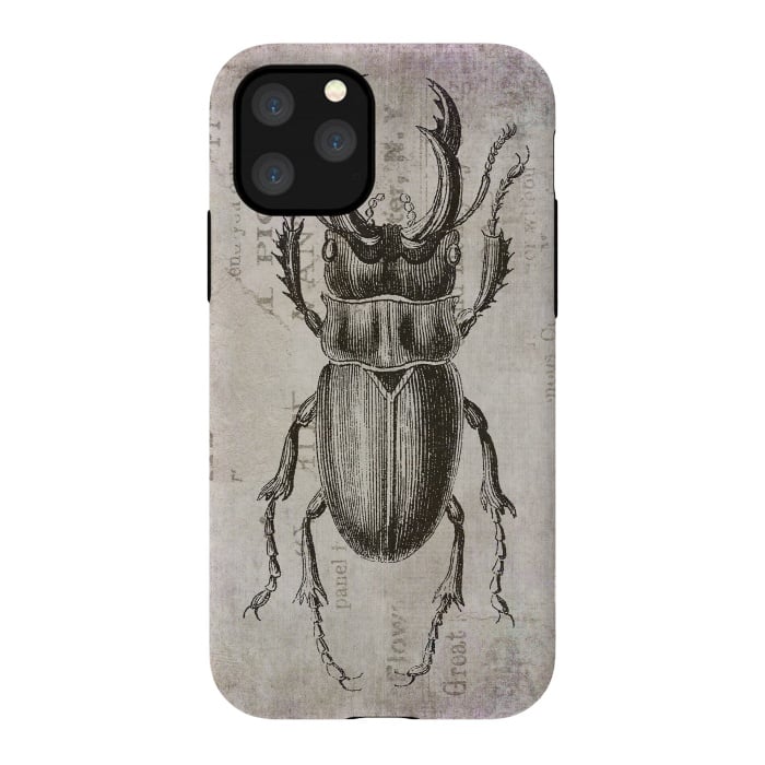 iPhone 11 Pro StrongFit Stag Beetle Vintage Mixed Media Art by Andrea Haase