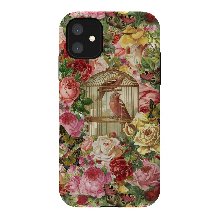 iPhone 11 StrongFit Vintage Bird Cage and Flowers by Andrea Haase