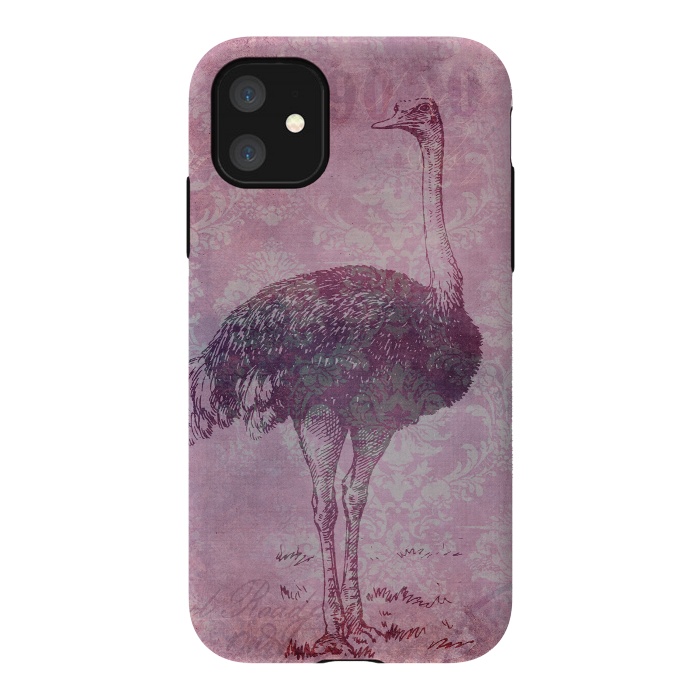 iPhone 11 StrongFit Vintage Pink Ostrich Art by Andrea Haase