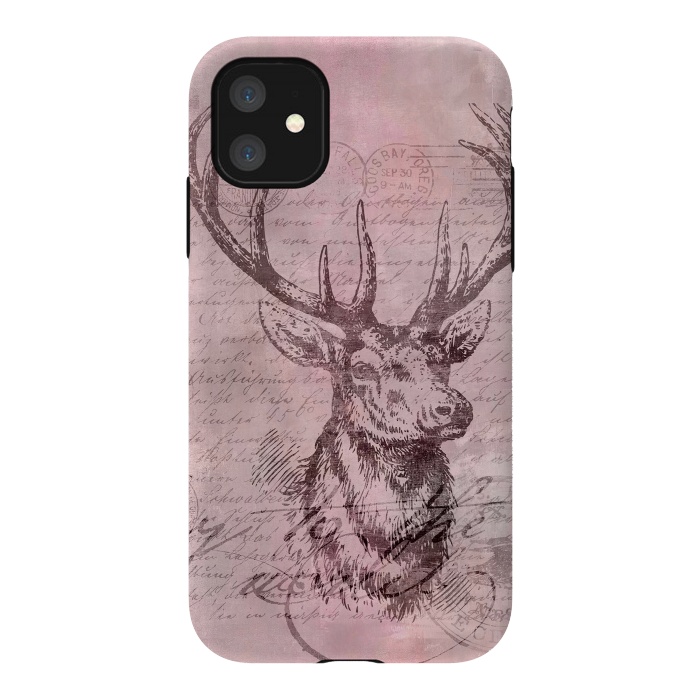 iPhone 11 StrongFit Vintage Deer Pastel Pink by Andrea Haase